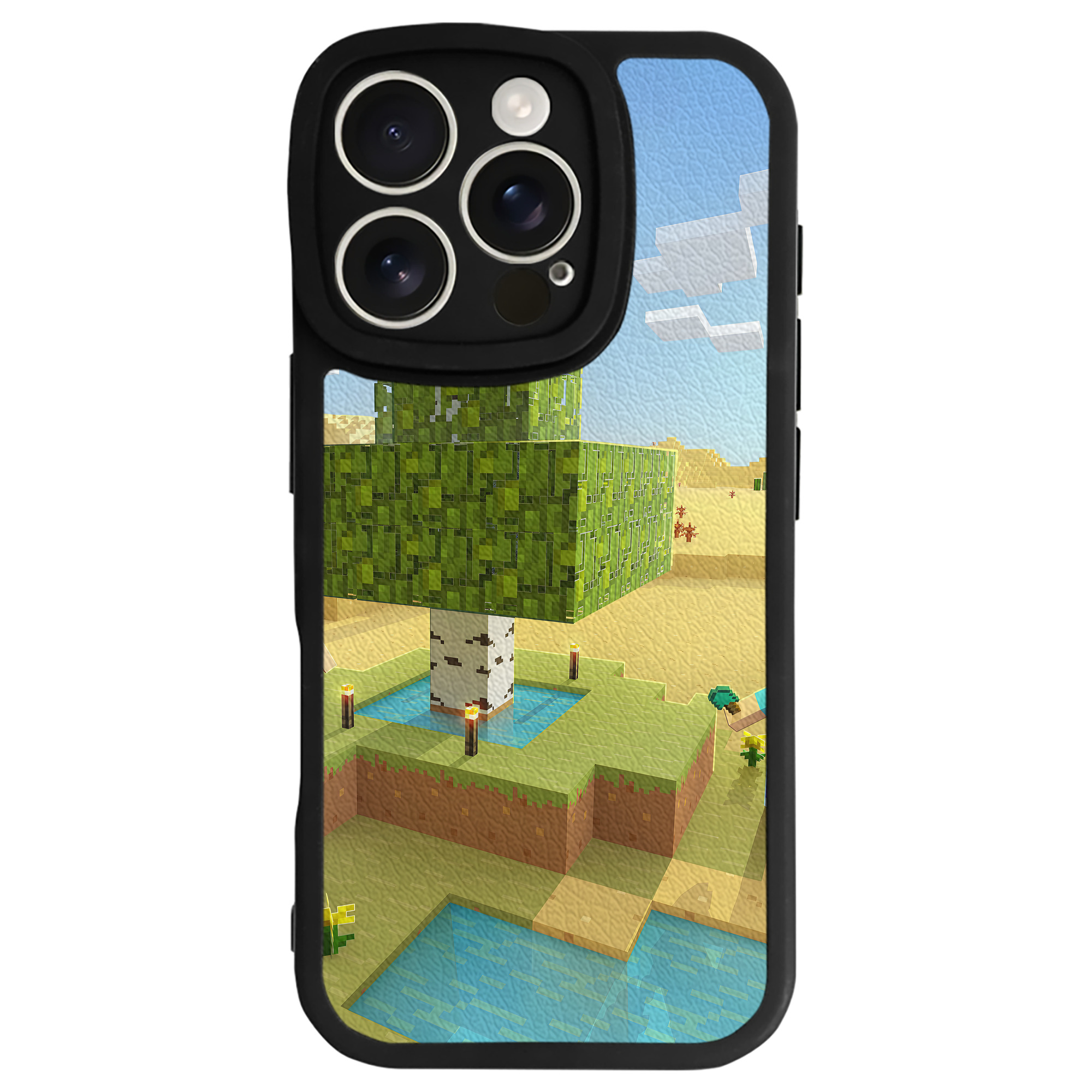 （画像用） マインクラフト ブロックの世界 Minecraft MC Block world 【iPhone 16シリーズ対応】シリコンスマホケース（レザー調） 材質：シリコン